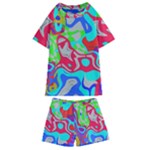 Colorful distorted shapes on a grey background                                                   Kids  Swim Tee and Shorts Set