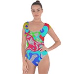 Colorful distorted shapes on a grey background                                                     Short Sleeve Leotard