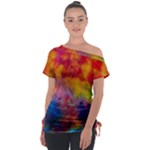 Colorful watercolors texture                                                   Off Shoulder Tie-Up Tee
