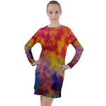 Colorful watercolors texture                                                      Long Sleeve Hoodie Dress