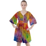 Colorful watercolors texture                                                       Boho Button Up Dress