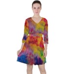 Colorful watercolors texture                                                    Quarter Sleeve Ruffle Waist Dress