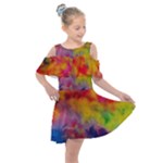 Colorful watercolors texture                                                 Kids  Shoulder Cutout Chiffon Dress