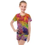 Colorful watercolors texture                                                    Kids  Mesh Tee and Shorts Set