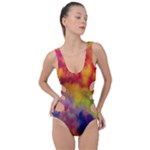 Colorful watercolors texture                                                    Side Cut Out Swimsuit