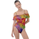 Colorful watercolors texture                                                   Frill Detail One Piece Swimsuit