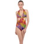 Colorful watercolors texture                                                    Halter Front Plunge Swimsuit