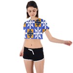 Shapes on a blue background                                                           Tie Back Short Sleeve Crop Tee