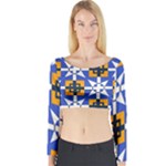 Shapes on a blue background                                                           Long Sleeve Crop Top