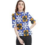 Shapes on a blue background                                                          Frill Neck Blouse