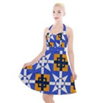 Shapes on a blue background                                                              Halter Party Swing Dress