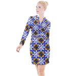 Shapes on a blue background                                                             Button Long Sleeve Dress