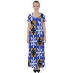 Shapes on a blue background                                                          High Waist Short Sleeve Maxi Dress