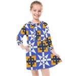 Shapes on a blue background                                                         Kids  Quarter Sleeve Shirt Dress