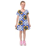 Shapes on a blue background                                                               Kids  Short Sleeve Velvet Dress