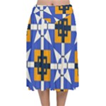 Shapes on a blue background                                                        Velvet Flared Midi Skirt