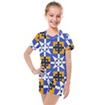 Shapes on a blue background                                                           Kids  Mesh Tee and Shorts Set