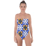 Shapes on a blue background                                                          Tie Back One Piece Swimsuit