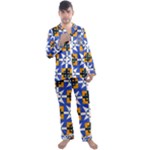 Shapes on a blue background                                                           Men s Satin Pajamas Long Pants Set