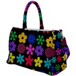 Colorful flowers on a black background pattern                                                            Duffel Travel Bag