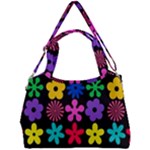 Colorful flowers on a black background pattern                                                         Double Compartment Shoulder Bag