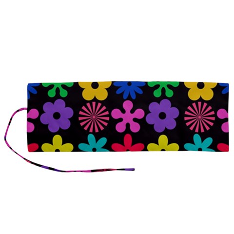 Colorful flowers on a black background pattern                                                         Roll Up Canvas Pencil Holder (M) from ZippyPress