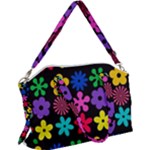 Colorful flowers on a black background pattern                                                         Canvas Crossbody Bag