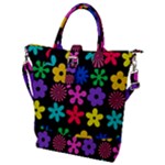 Colorful flowers on a black background pattern                                                         Buckle Top Tote Bag