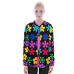 Colorful flowers on a black background pattern                                                            Women Long Sleeve Shirt