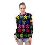Colorful flowers on a black background pattern                                                          Long Sleeve Chiffon Shirt