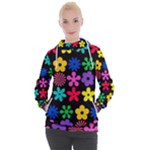 Colorful flowers on a black background pattern                                                          Women s Hooded Pullover