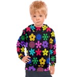 Colorful flowers on a black background pattern                                                         Kids  Hooded Pullover