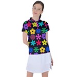 Colorful flowers on a black background pattern                                                           Women s Polo Tee