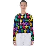 Colorful flowers on a black background pattern                                                           Women s Slouchy Sweat