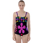 Colorful flowers on a black background pattern                                                           Twist Front Tankini Set