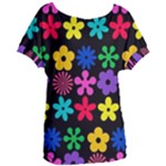 Colorful flowers on a black background pattern                                                          Women s Oversized Tee