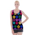 Colorful flowers on a black background pattern                                                           Criss cross Back Tank Top