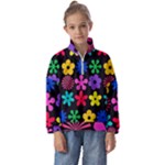 Colorful flowers on a black background pattern                       Kids  Half Zip Hoodie