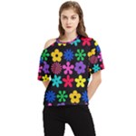 Colorful flowers on a black background pattern                                                            One Shoulder Cut Out Tee