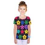 Colorful flowers on a black background pattern                                                             Kids  One Piece Tee