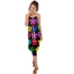 Colorful flowers on a black background pattern                                                            Waist Tie Cover Up Chiffon Dress