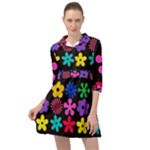Colorful flowers on a black background pattern                                                              Mini Skater Shirt Dress