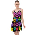 Colorful flowers on a black background pattern                                                               Summer Time Chiffon Dress