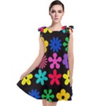 Colorful flowers on a black background pattern                                                              Tie Up Tunic Dress
