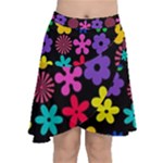 Colorful flowers on a black background pattern                                                               Chiffon Wrap Front Skirt