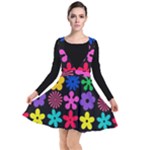 Colorful flowers on a black background pattern                                                          Plunge Pinafore Dress