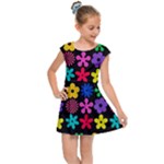 Colorful flowers on a black background pattern                                                           Kids Cap Sleeve Dress