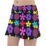 Colorful flowers on a black background pattern                                                            Tennis Skirt