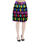 Colorful flowers on a black background pattern                                                        Pleated Skirt