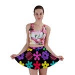 Colorful flowers on a black background pattern                                                            Mini Skirt